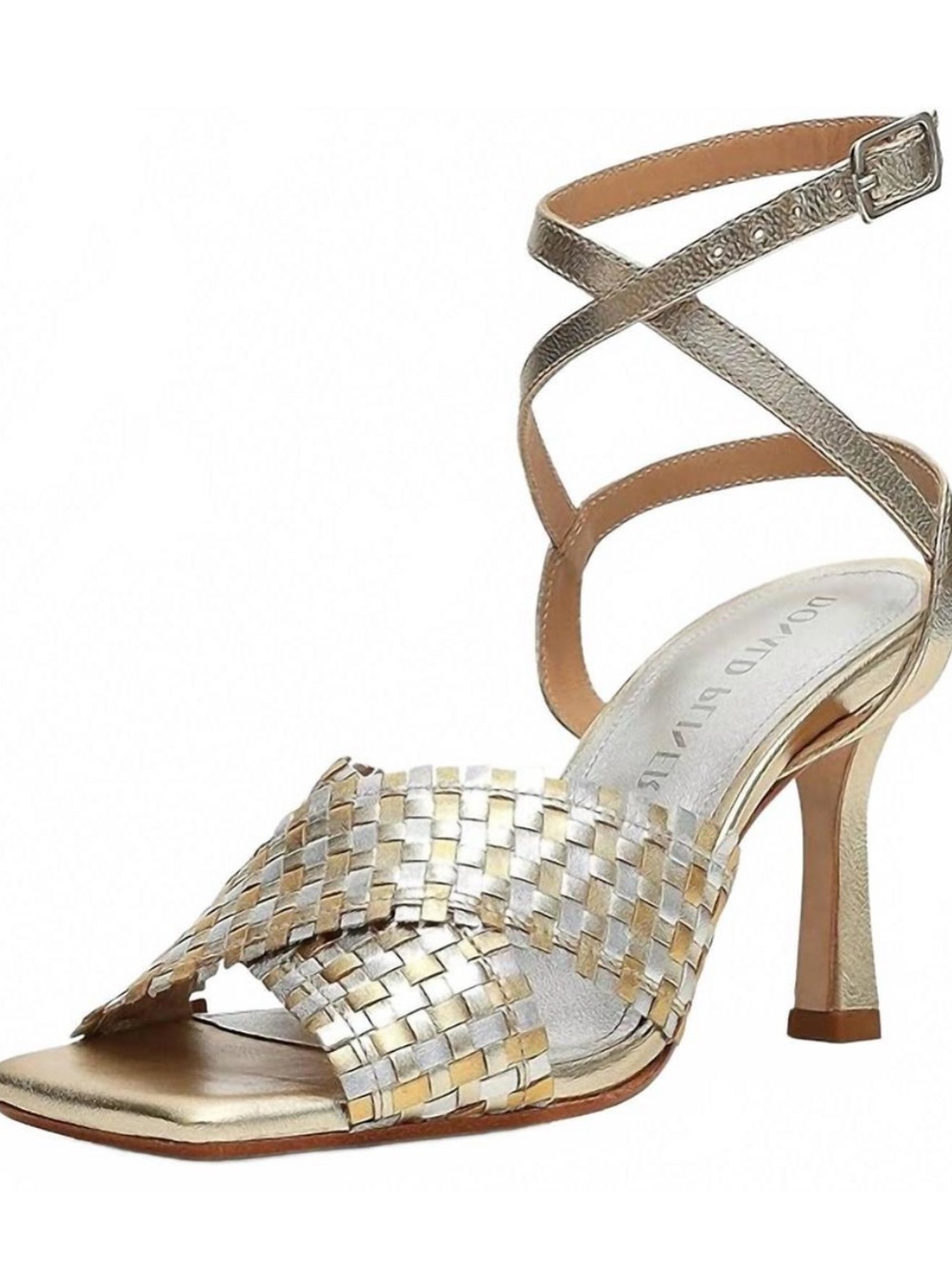 Donald J. Pliner Metallic Gold Woven Leather Strappy Heels